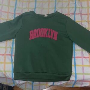 SHEIN Green Crewneck Sweatshirt with Pink Chenille Lettering